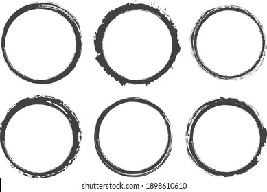 set of round brush painted ink stamp circle banner on transparent background