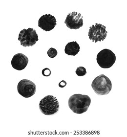 Set of round brush patterns/ Hand drawn vector texture/ Design elements isolated on white background