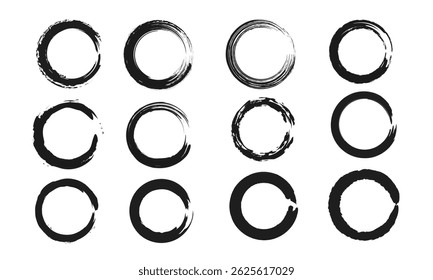 Conjunto de pinceladas redondas. Textura de la pintura del grunge, Elementos de la salpicadura de la tinta, colección artística de trazos redondos del pincel