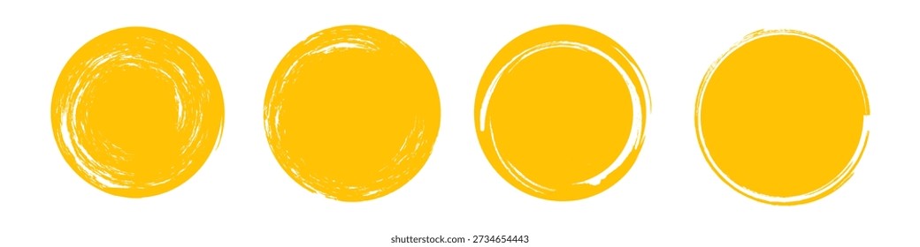 Set of round brush sun rough, grunge round stamp vector illustration