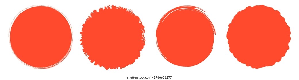 Set of round brush sun rough, red grunge round stamp vector illustration