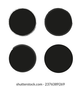 Set of round button. Hand drawn grunge black circle. Hand painted ink blob. Vector illustration. EPS 10.