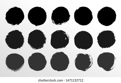 Set of round button. Hand painted ink blob. Hand drawn grunge black circle. Graphic design element for cards, corporate identity, web, prints etc. Vector illustration. Isolated on white background.