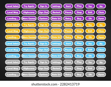 Set of round buttons. 2d asset for user interface GUI in mobile application or casual video game.
