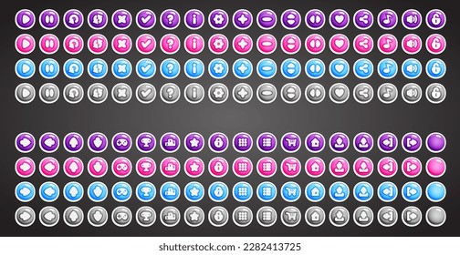 Set of round buttons. 2d asset for user interface GUI in mobile application or casual video game.