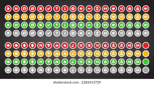 Set of round buttons. 2d asset for user interface GUI in mobile application or casual video game.