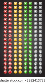 Conjunto de botones redondos. 2d activo para interfaz de usuario GUI en aplicaciones móviles o videojuegos casuales.