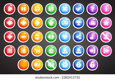 Set of round buttons. 2d asset for user interface GUI in mobile application or casual video game.