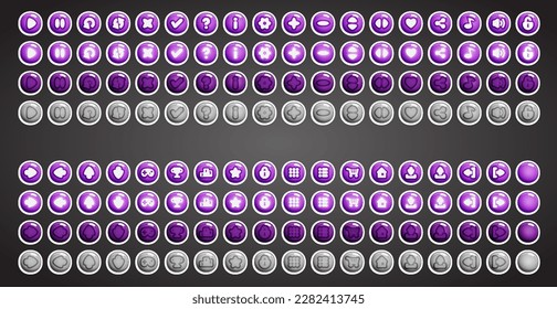 Set of round buttons. 2d asset for user interface GUI in mobile application or casual video game.