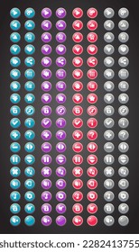 Set of round buttons. 2d asset for user interface GUI in mobile application or casual video game.