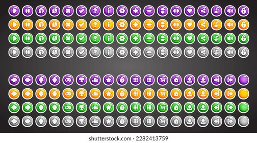 Set of round buttons. 2d asset for user interface GUI in mobile application or casual video game.