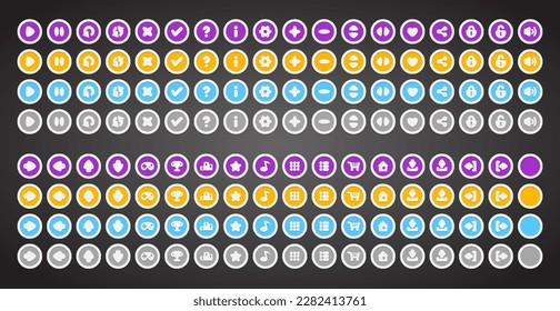 Set of round buttons. 2d asset for user interface GUI in mobile application or casual video game.