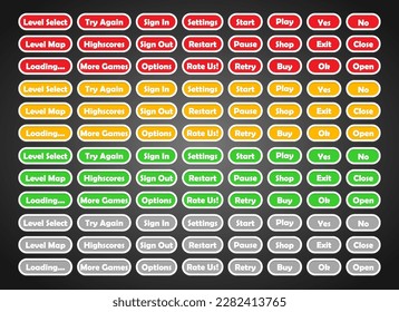 Conjunto de botones redondos. 2d activo para interfaz de usuario GUI en aplicaciones móviles o videojuegos casuales.
