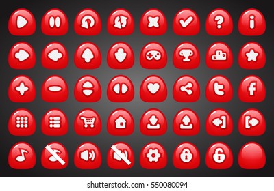 Set of round buttons in cartoon style. 2d asset for user interface GUI in mobile application or casual video game.