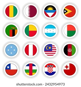 Set of round buttons of flags of different countries.
