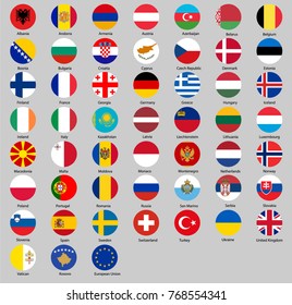 set of round buttons with flags of Europe vector illustration