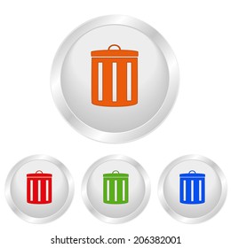 Set  round buttons with  garbage can picture