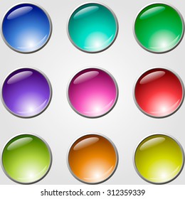 Set of round buttons with glass effect