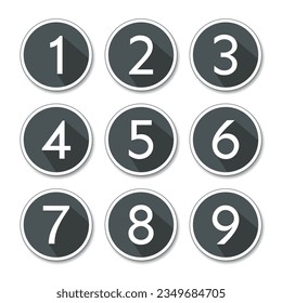 Set of round buttons with numbers from 1 to 9 icon vector. Numbers counting black vector button icon design set