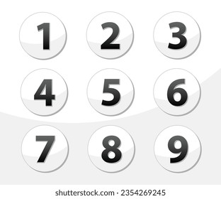 Set of round buttons with numbers from 1 to 9. Numbers Set vector illustration.