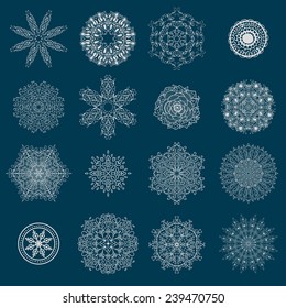 Set of round calligraphic patterns or snowflakes. Vector illustration