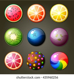 Set of round candies for match three game