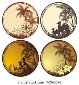 Set of round cards with palm trees summer