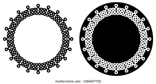 Set of round celtic knots frames. Traditional medieval frame pattern. Scandinavian or Celtic ornament as border. Medieval decor. Scandinavian pattern. Modern circle, great design for any purposes