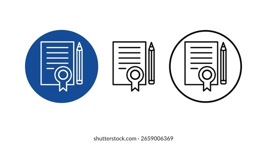 Conjunto de iconos redondos de la pluma de la cinta del certificado en estilo plano