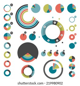 Set of round charts. Various color pie graph.