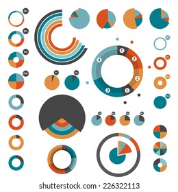 Set of round charts. Various color pie graph. 