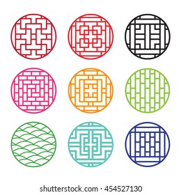Set of round Chinese pattern window frame, vector