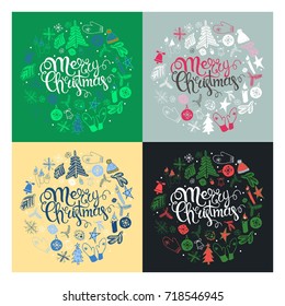 Set of round Christmas cards. Vector illustration.