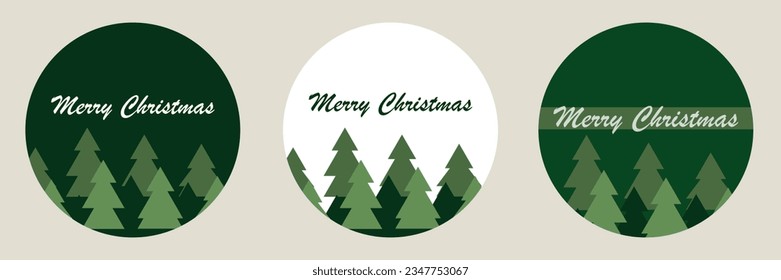 Set of round christmas stickers. Cute holiday christmas card with fir trees. Holiday seamless pattern. Decoration for gift wrapping paper, fabric, clothing, textile. Christmas theme