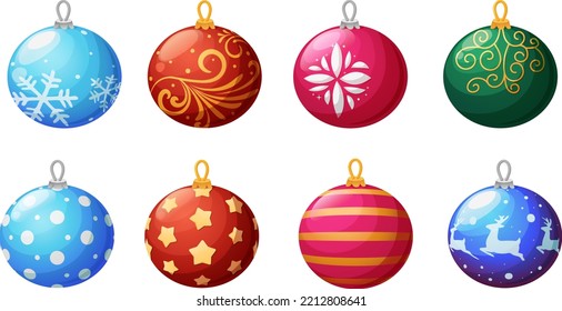 Set of round Christmas tree balls in different colors