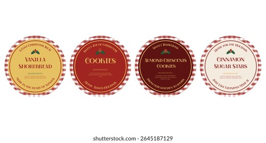 Set of round Christmas vintage Labels in homemade style. Good for bakery boxes, handmade sweets, festive tags, printable product packaging