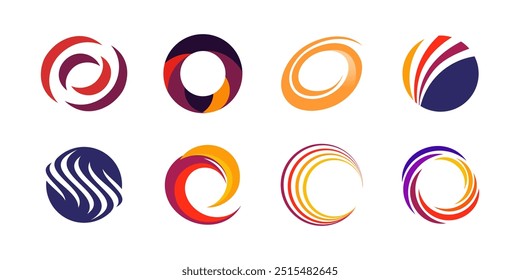 Conjunto de círculo redondo abstracto colorido curva de color espiral logo Vector