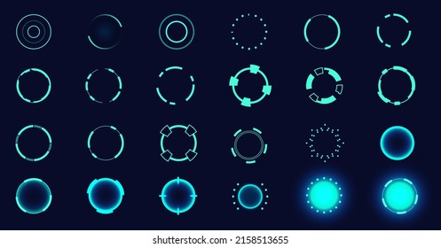 Set of round circle hud elements for sci fi game, radar and futuristic interface. 