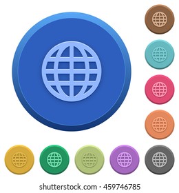 Set of round color embossed globe buttons