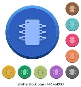 Set of round color embossed integrated circuit buttons