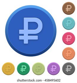 Set of round color embossed Ruble sign buttons