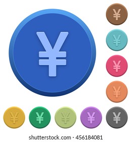 Set of round color embossed Yen sign buttons
