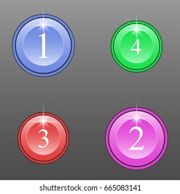 Set of round colored buttons for game, website, app or infographics. Vector illustration EPS10