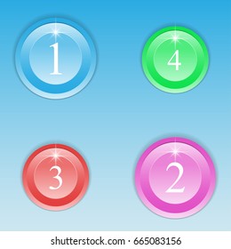 Set of round colored buttons for game, website, app or infographics. Vector illustration EPS10