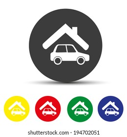 Set of round colored buttons. Parking garage sign, vector illustration.