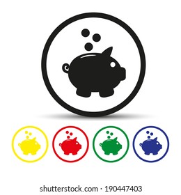 Set of round colored buttons. vector illustration Piggy bank