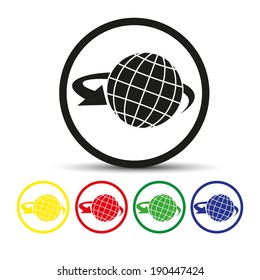 Set of round colored buttons. vector illustration Globe Icon with arrow