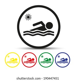 Set of round colored buttons. vector illustration Swimming icon sign