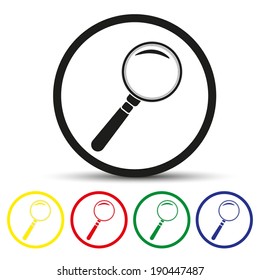 Set of round colored buttons. vector illustration Search Icon. Magnifying Glass. 