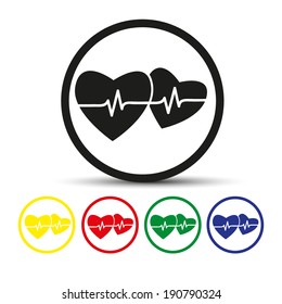 Set of round colored buttons. vector illustration Pulse two hearts.